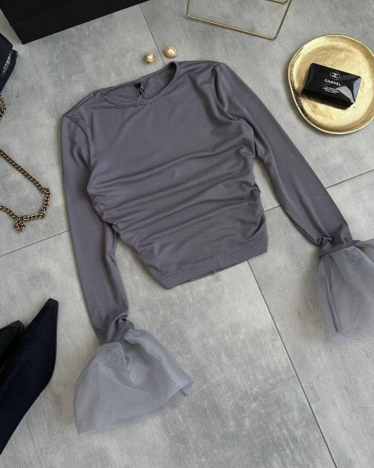 Лонгслів із воланами з турецької віскози + органза Графіт Одеса - фото 2