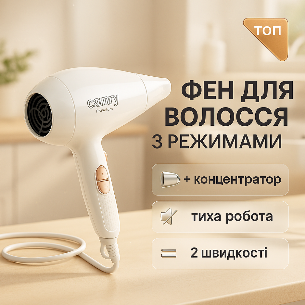 Фен с режимом регулировки температуры Camry, Фен с регулируемой скоростью и температурой ER-69 Львов - изображение 8