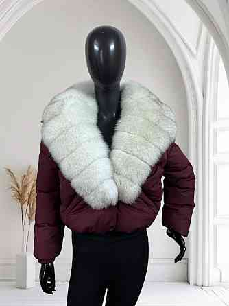 Жіноча куртка пуффер з натуральним хутром песця Бордовий S Харків