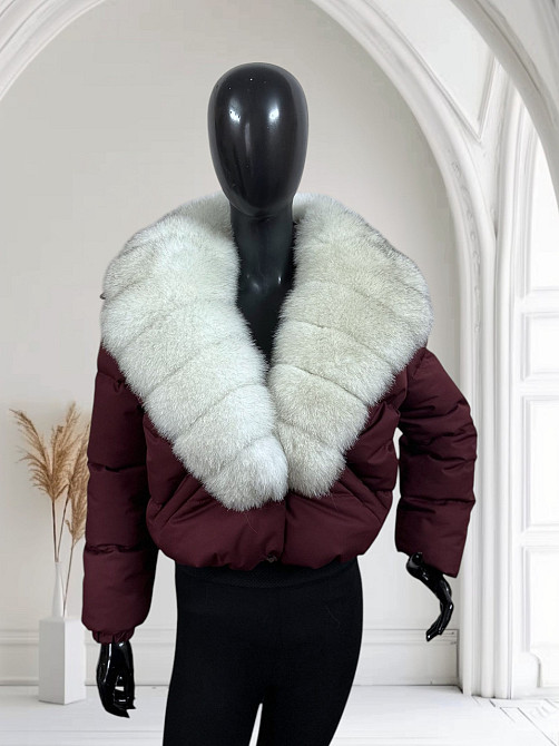 Жіноча куртка пуффер з натуральним хутром песця Бордовий S Харків - фото 1