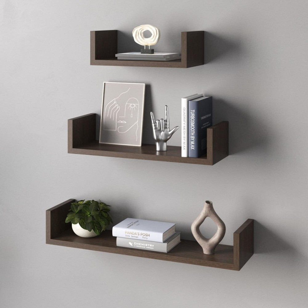 Полки настенные VAYS M-37 Венге Темный, набор из 3 навесных полок из ЛДСП - для дома, офиса, гостиной Львов - изображение 1