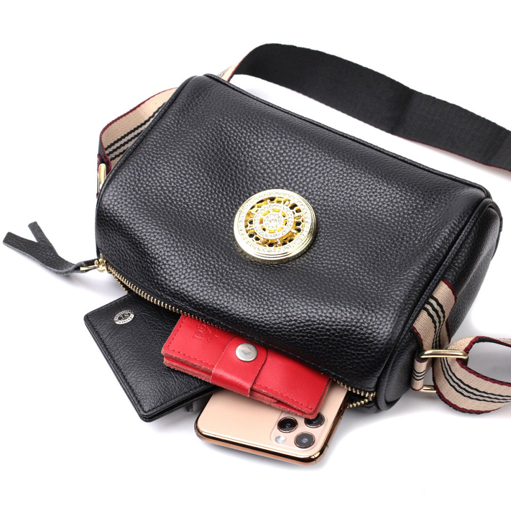 Женская сумка с украшением из натуральной кожи Vintage 22262 Черная Киев - изображение 8