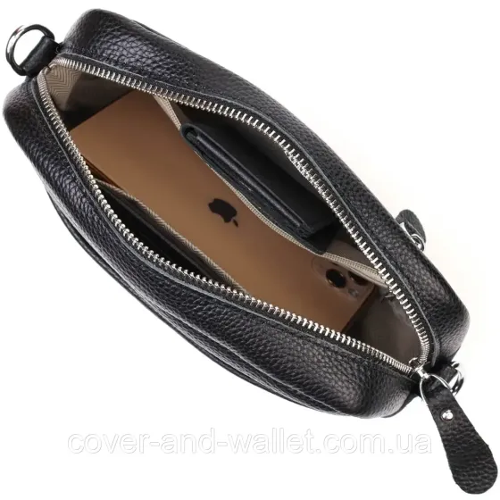 Черная женская сумка-кроссбоди из натуральной кожи Leather Collection Киев