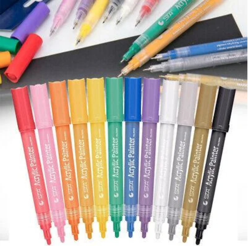Набор акриловых маркеров для рисования на разных поверхностях STА 12 цветов 2мм, Художественный набор Каменец-Подольский - изображение 6