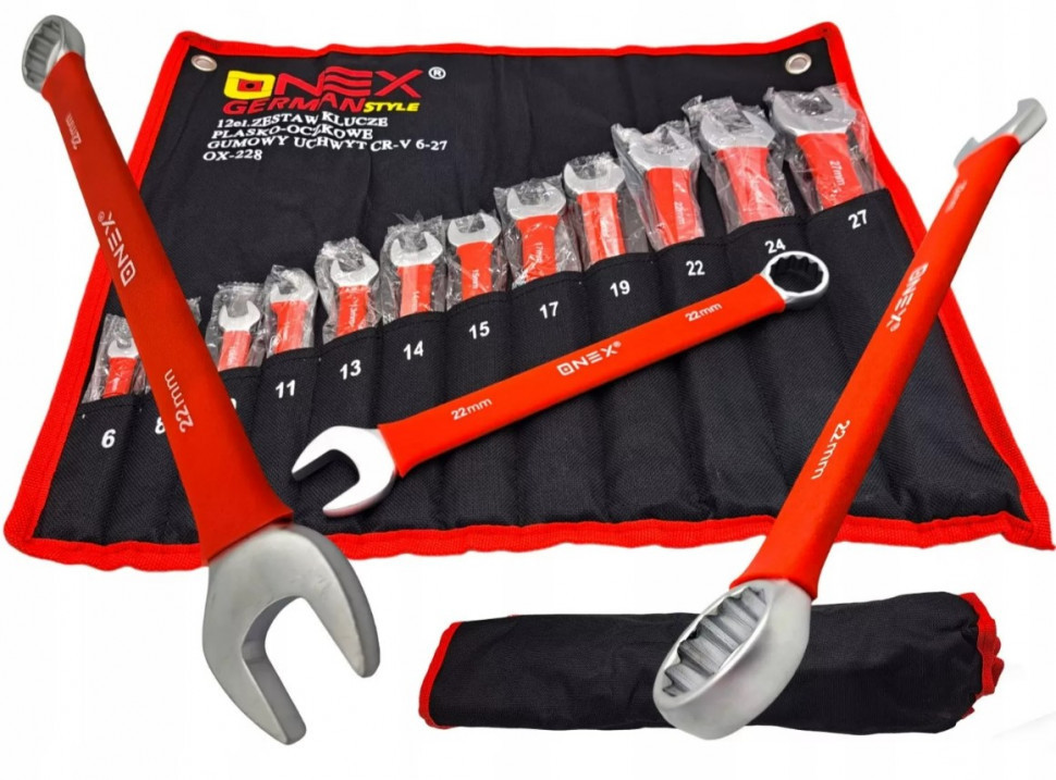 OX-228 Набір комбінованих гайкових ключів 6-27 мм 12 шт на ганчірці з гумовими ручками Cr-V Одеса - фото 9