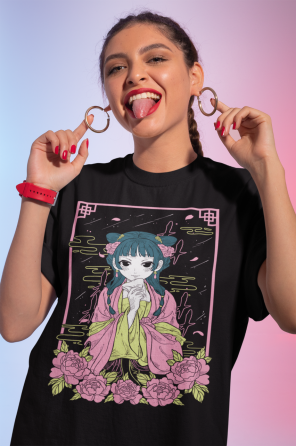 Футболка з аніме принтом Кусурійа Но Хіторігото Маомао оверсайз (S/M/L) Чорний AnimeJ0794 Дніпро
