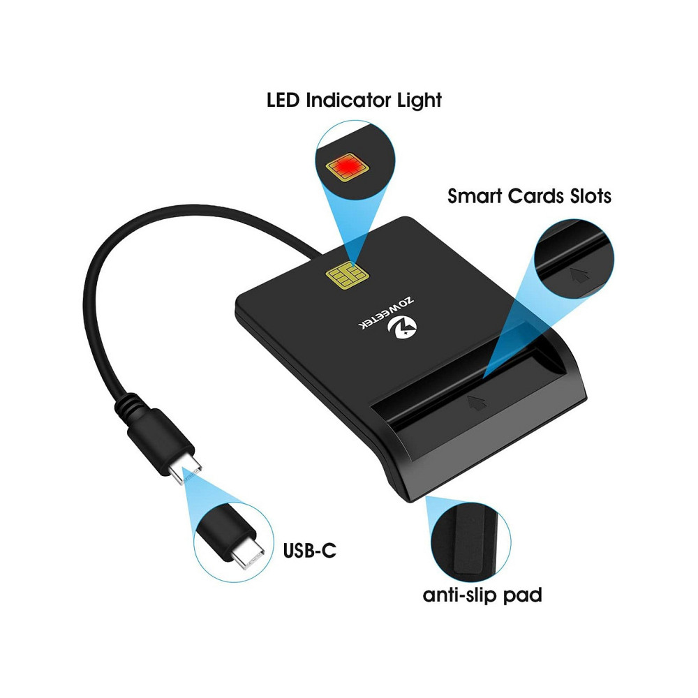 Зчитувач смарт карт картрідер ZOWEETEK USB-C Type C CAC державні ID підтримка tacho HGV карт сумісний з Windows 10/11 портативний Київ - фото 2