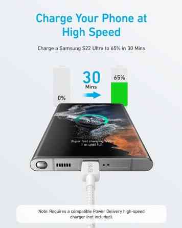 Кабель Anker 322 USB-C to USB-C - 0.9m Nylon White (6962732) Киев