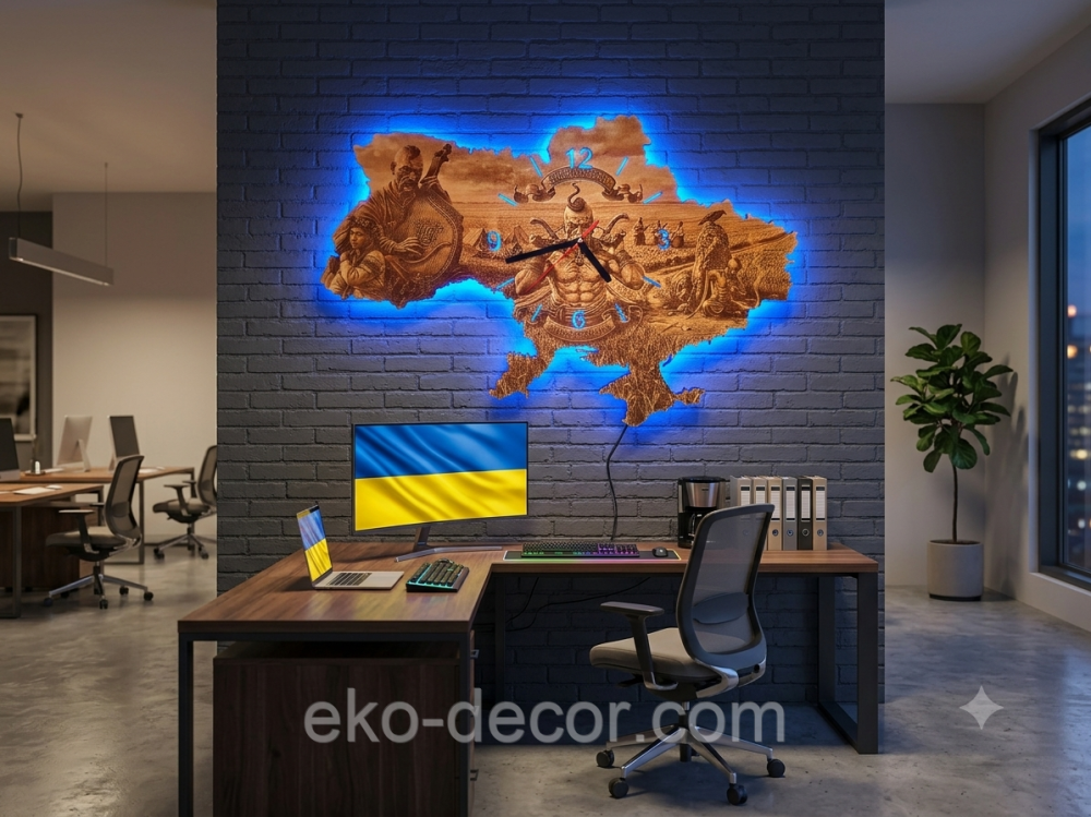 Дерев`янний настінний годинник з підсвіткою "Козак" 50*34 см Київ - фото 17