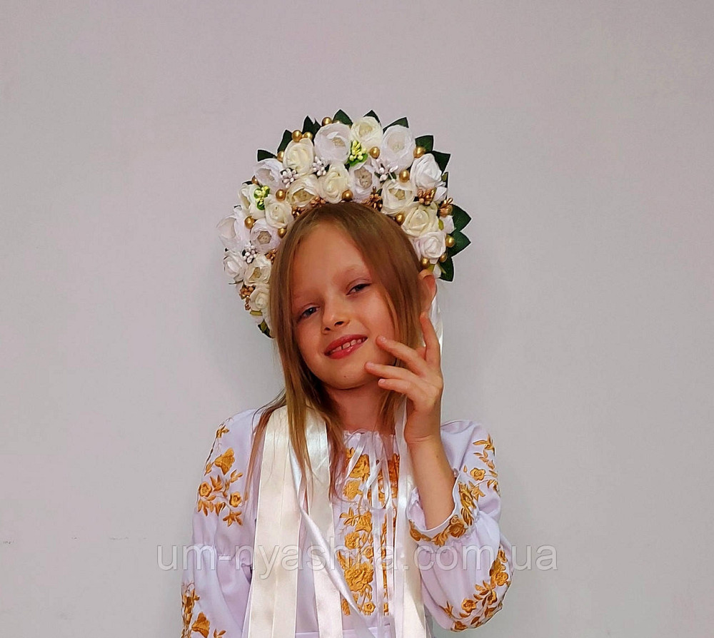 Дитяче ошатне вишите плаття Квіткова поляна біло-золота Кривий Ріг - фото 6