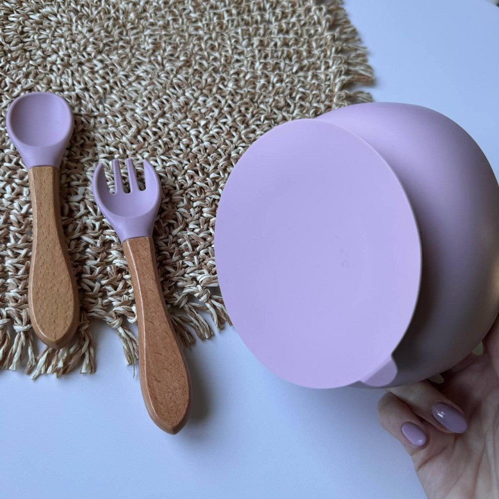 Детский набор силиконовой посуды для первого прикорма 9 предметов силиконовая посуда для девочки цвет розовый Киев - изображение 6