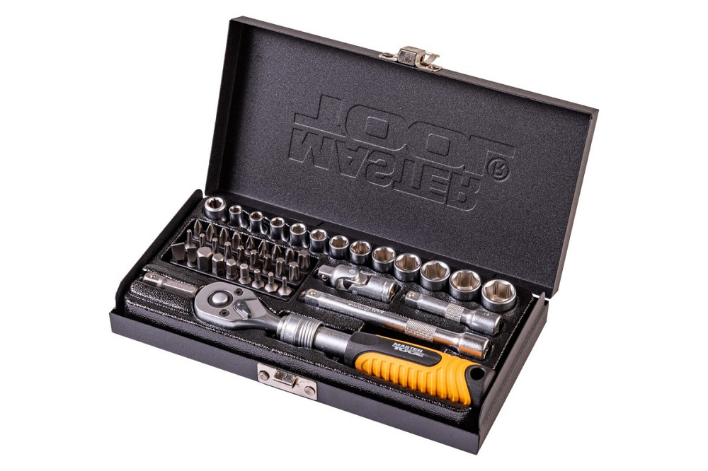 MASTERTOOL Набір інструментів MASTERTOOL PROFI ¼" 45 шт 4-13 мм телескопічна тріскачка CrV50BV3 Коломия - фото 1