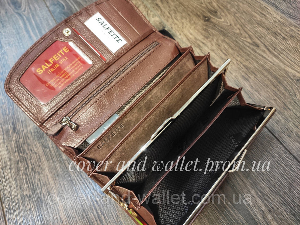 Класичний жіночий гаманець із натуральної шкіри з бантом коричневого кольору F.Salfeite Київ - фото 6