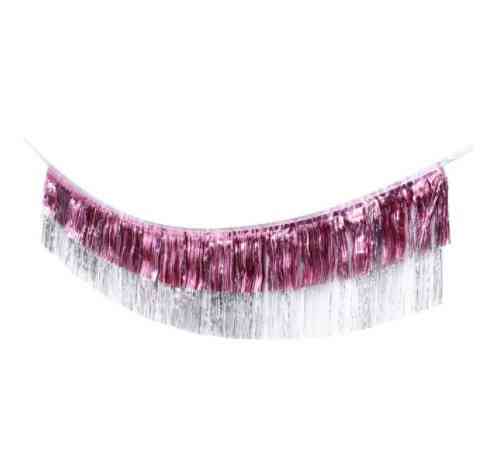 Гирлянда из дождика для фотозоны 175 на 35 см розово-серебристый Киев