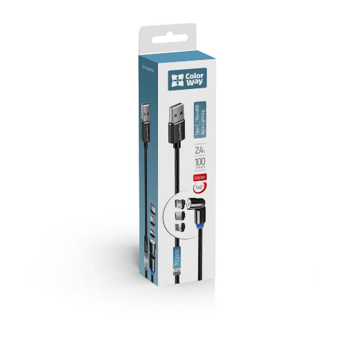Кабель USB універсальний 3в1(Lightning/Micro USB/Type-C) ColorWay CW-CBUU037-BK 2,4A магнітний 1м чорний Житомир