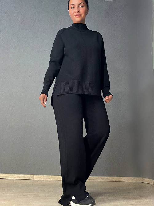 Костюм жіночий Accorddream 6841-8636 светр з брюками палаццо оверсайз в’язаний, чорний, one size Київ - фото 8