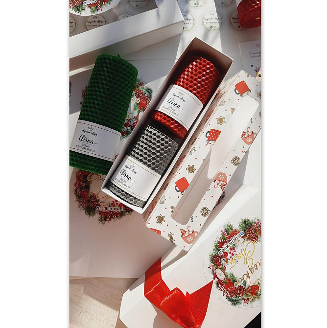 Набір свічок з вощини Новорічні, 2 шт по 8,5 см натуральний віск. Одеса - фото 4