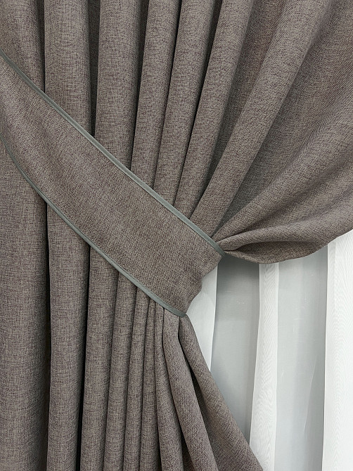 Комплект готовых штор VR-Textil Лен Мешковина № 1769ш Серый 200х270см 2 шт (32-446) Киев - изображение 5