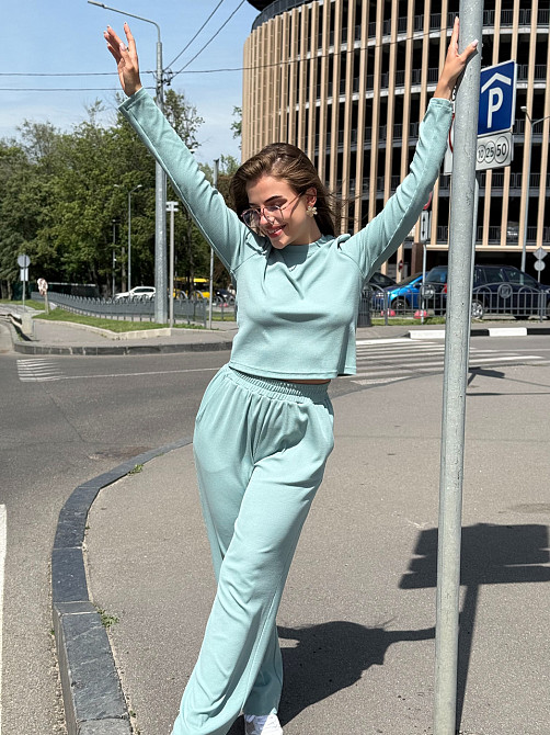 Жіночий костюм штани з широкими штанами Оливовий XS/S Харків - фото 1