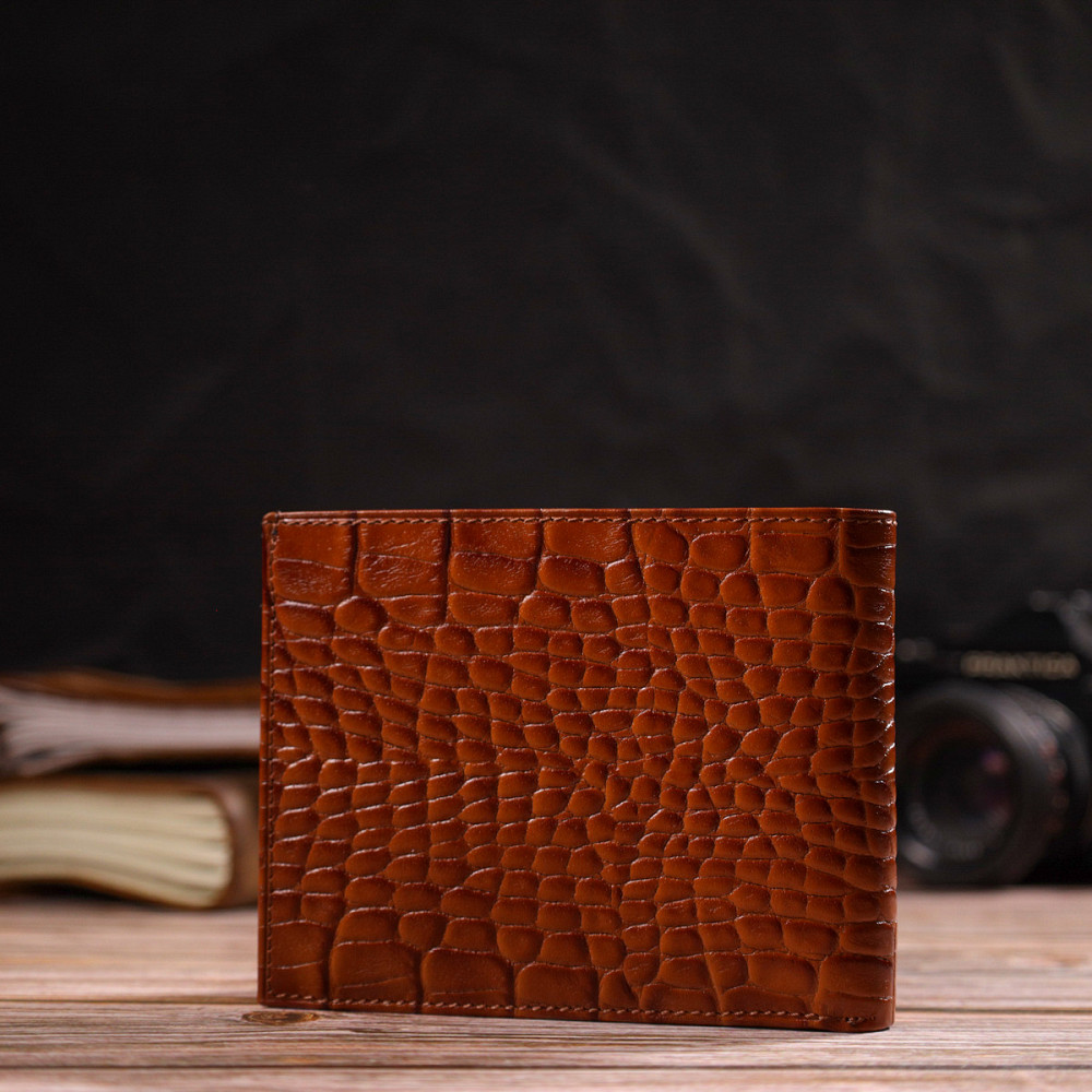 Современный кошелек для мужчин из натуральной кожи с тиснением под крокодила Коричневый (CANPELLINI) Киев - изображение 3