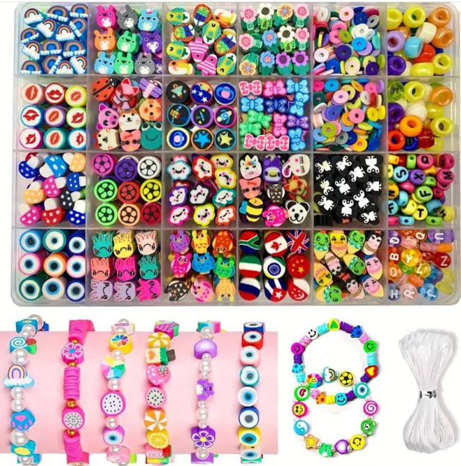 Набор из 1000 бусин для браслетов и украшений, акрил и полимерная глина, разноцветные бусины. Киев - изображение 1