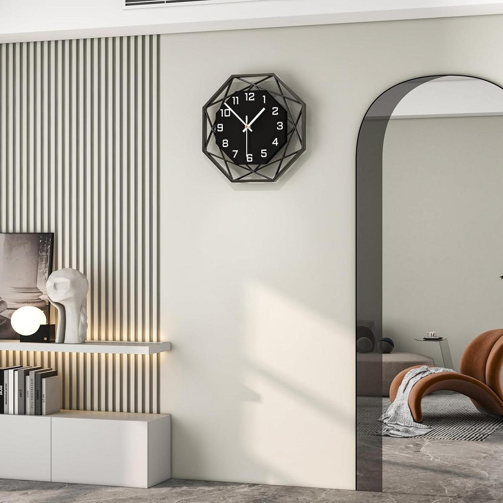 Настенные часы большие круглые черные кварцевые, деревянные с металлом тихие 40,6 см для гостиной, кухни офиса Киев - изображение 3