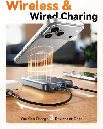Повербанк MagSafe 10000 мАч, магнитная беспроводная зарядка 15 Вт, USB-C PD 20 Вт, USB-A, LED-дисплей, серый Киев