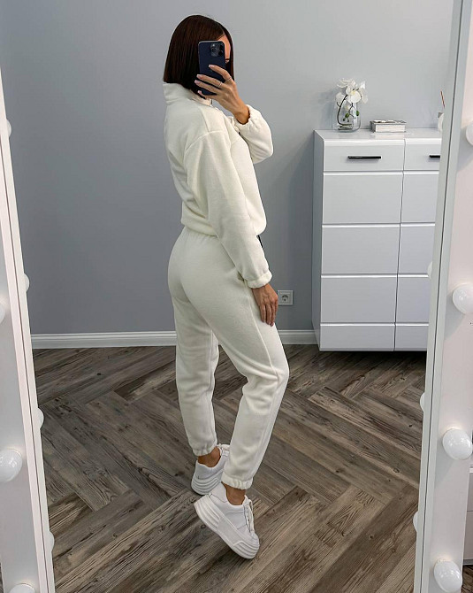 Жіночий теплий прогулянковий костюм: кофта та штани фліс двосторонній Молочний, 48 Одеса - фото 4