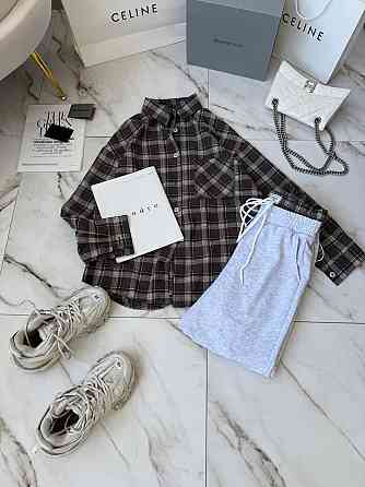 Женский стильный прогулочный костюм двойка: рубашка и штаны фланель + двунитка Шоколад, 48/52 Одесса