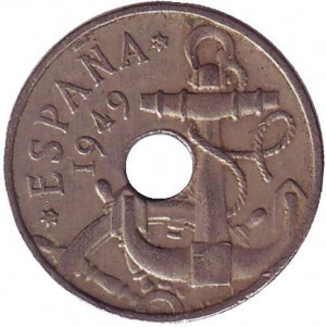 Монета 50 сантимів. 1949 рік. (1951 - 1962 рр.), Іспанія.(Г) Полтава - фото 1