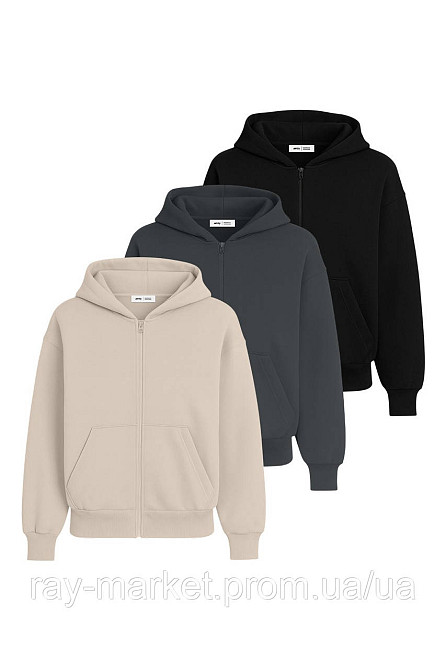 Набор женский худи базовое 3шт RAY PREMIUM LOOSE комбинированный Бежевый/Темно-серый/Черный (U0409W-Cream-Grey-Black) Киев - изображение 1