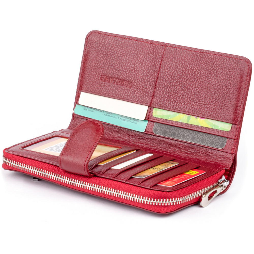 Вертикальний місткий гаманець зі шкіри жіночий ST Leather 19307 Бордовий Київ - фото 5