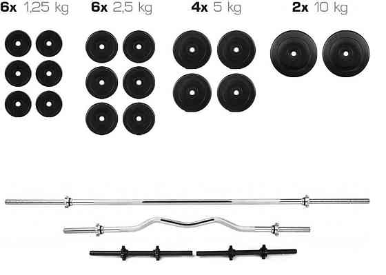 Штанга набірна + W-подібний гриф з гантелями 80 кг Гантелі, гирі, штанги та диски ударостійкий пластик Київ
