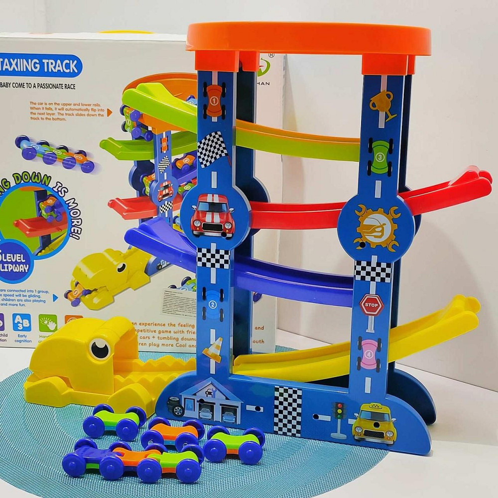 Трек паркінг Крокодил п'ятиповерховий 4 машинки в наборі Жовтий (6843) Чернігів - фото 1