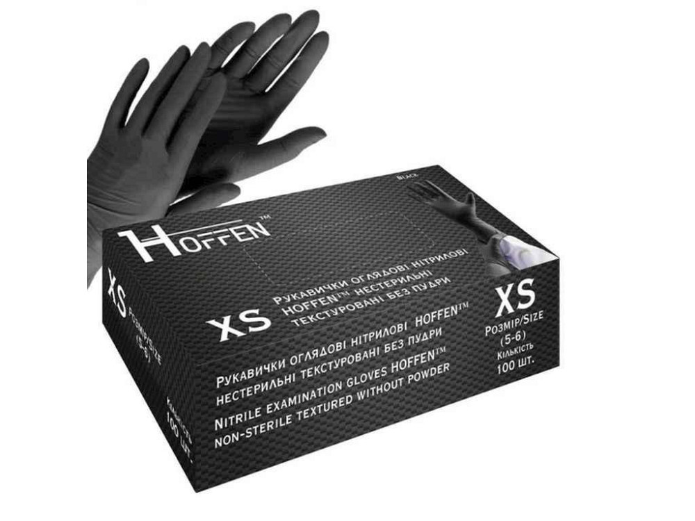 Рукавички нітрилові оглядові 50пар XS Чорні (нестер/текстур/без пудри) ТМ HOFFEN Київ - фото 1