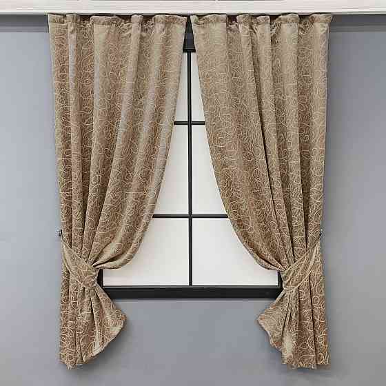 Комплект коротких штор VR-Textil Блэкаут-софт Жаклин № 671ш(А) Карамельный с бежевым 130х170 см 2шт (35-0315) Киев