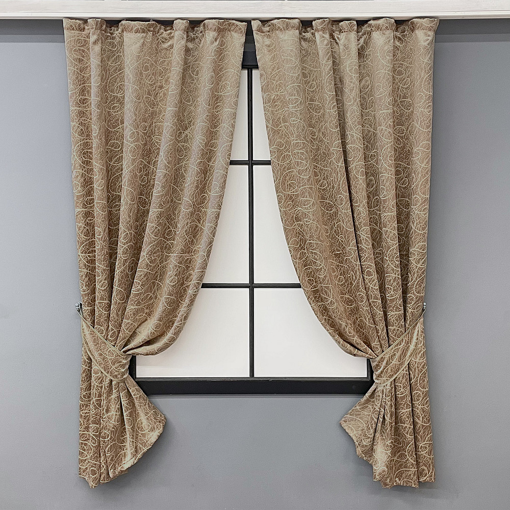 Комплект коротких штор VR-Textil Блэкаут-софт Жаклин № 671ш(А) Карамельный с бежевым 130х170 см 2шт (35-0315) Киев - изображение 1