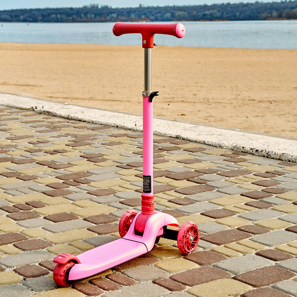 Детский складной трехколесный самокат iTrike 2579 со светящимися колесами Розовый Каменец-Подольский - изображение 2