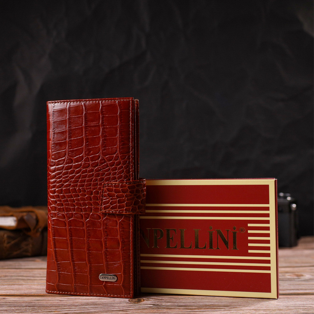 Ультрамодный кошелек для мужчин из натуральной кожи с тиснением под крокодила Рыжий (CANPELLINI) Киев - изображение 4