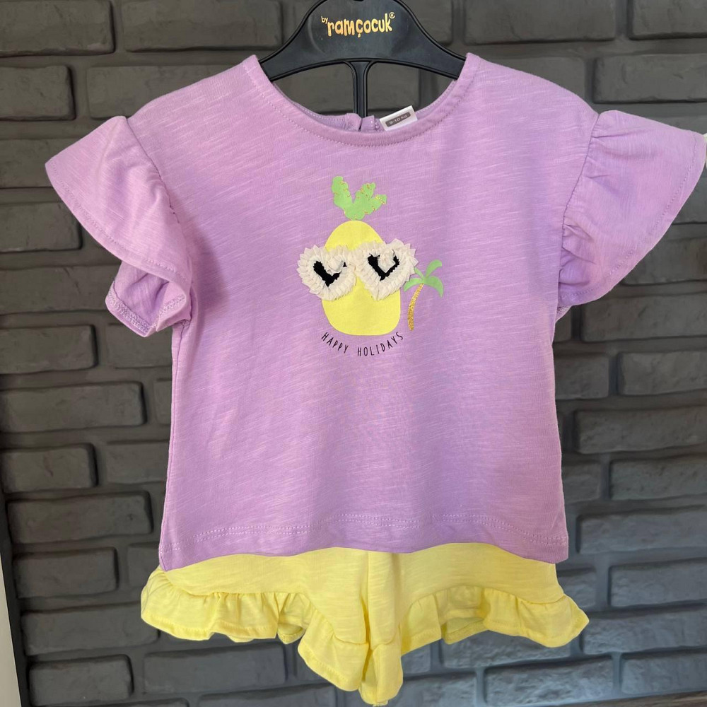 Дитячий Костюм Футболка (Бузкова) з 3Д принтом та Шорти(Жовті) для Дівчинки LC Waikiki 9-12міс (74-80см) Киев - изображение 3