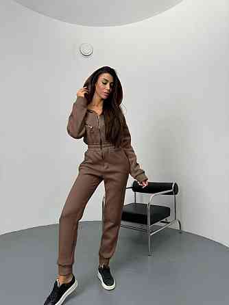 Жіночий повсякденний теплий комбінезон тринитка на флісі Шоколад, 42/44 Одеса