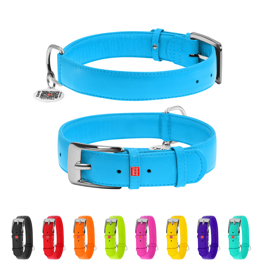 Нашийник для собак шкіряний WAUDOG Glamour з QR паспортом, без прикрас, XL, Ш 35 мм, Дов 46-60 Коломия - фото 1