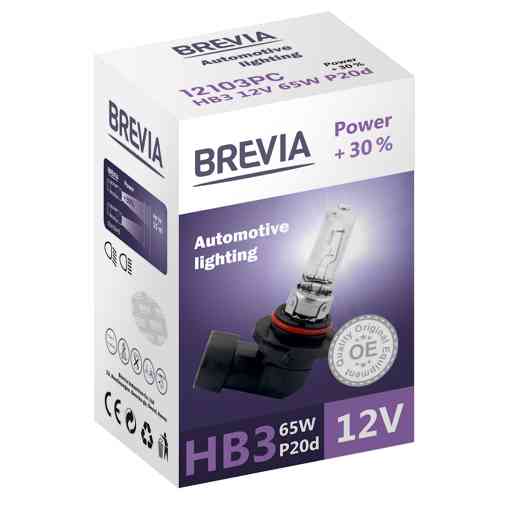 Галогенова лампа Brevia HB3 12V 65W P20d Power +30% CP Львів