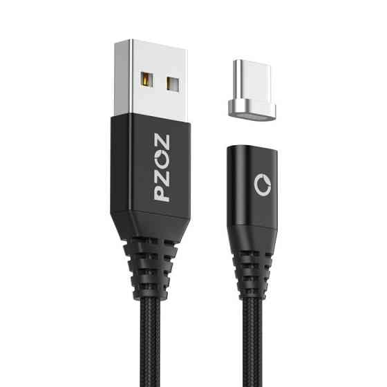 Магнитный кабель USB Type-C PZOZ для зарядки и передачи данных (Черный, 1м) Николаев