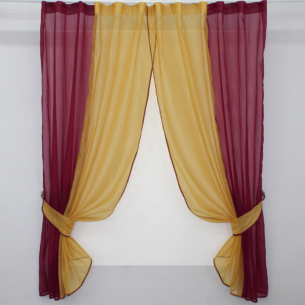 Кухонні штори VR-Textil № 017к комбіновані з підв'язками бордовий із золотистим 280х170 см (59-642) Київ - фото 1
