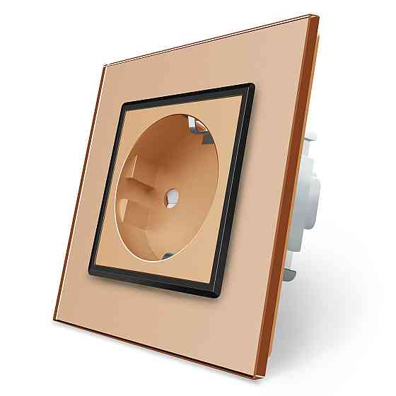 LIVOLO Електрична розетка з заземленням LIVOLO, золота з чорною вставкою, шторки, скло, 250В 16 Коломия