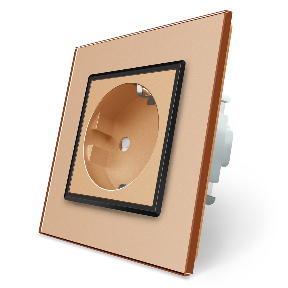 LIVOLO Електрична розетка з заземленням LIVOLO, золота з чорною вставкою, шторки, скло, 250В 16 Коломия - фото 1