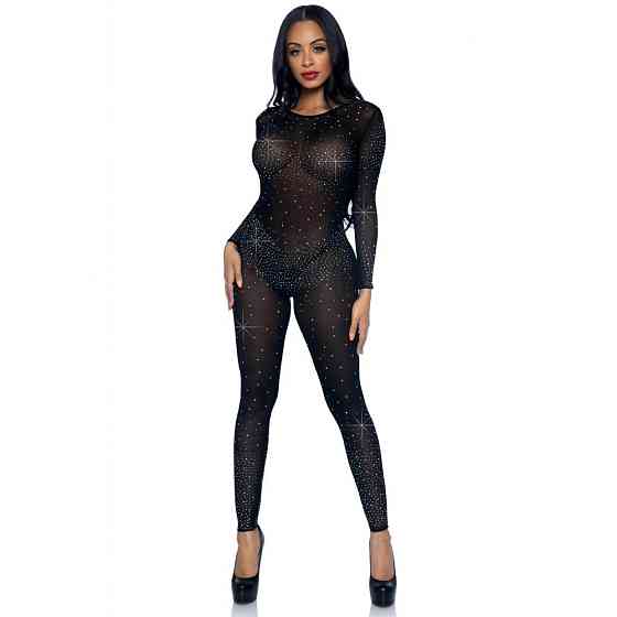 Комбинезон сексуальный Leg Avenue Sheer Rhinestone, XS, со стразами, черный Sex Aura Киев
