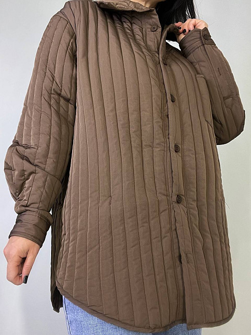 Куртка жіноча Lady Yep 9089 сорочка подовжена оверсайз стьобана демісезонна one size, коричневий, one size Київ - фото 19