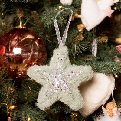 Ялинкова іграшка YES! Fun зірка пухнаста ментолова з декором, 16*16 см (973539) Вінниця - фото 2